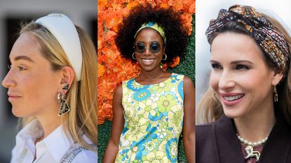 how to wear headbands: 3 pictures of 3 street style influencers wearing different headbands