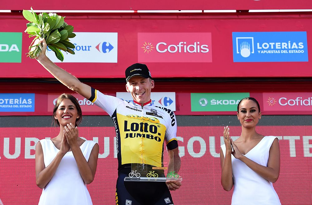 Robert Gesink (LottoNL-Jumbo) on the podium as the stage 14 winner
