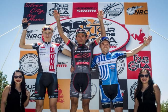 The men's top three for stage 1 (L-R): Chris Baldwin (Bissell), Janier Acevedo (Jamis-Hagens Berman) and Lucas Euser (UnitedHealthcare)