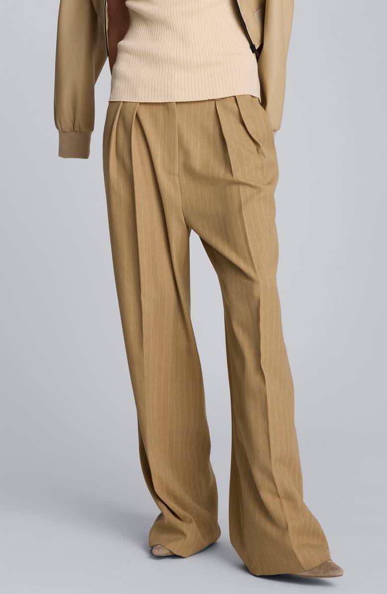 Pinstripe Double Pleat High Waist Wide Leg Pants