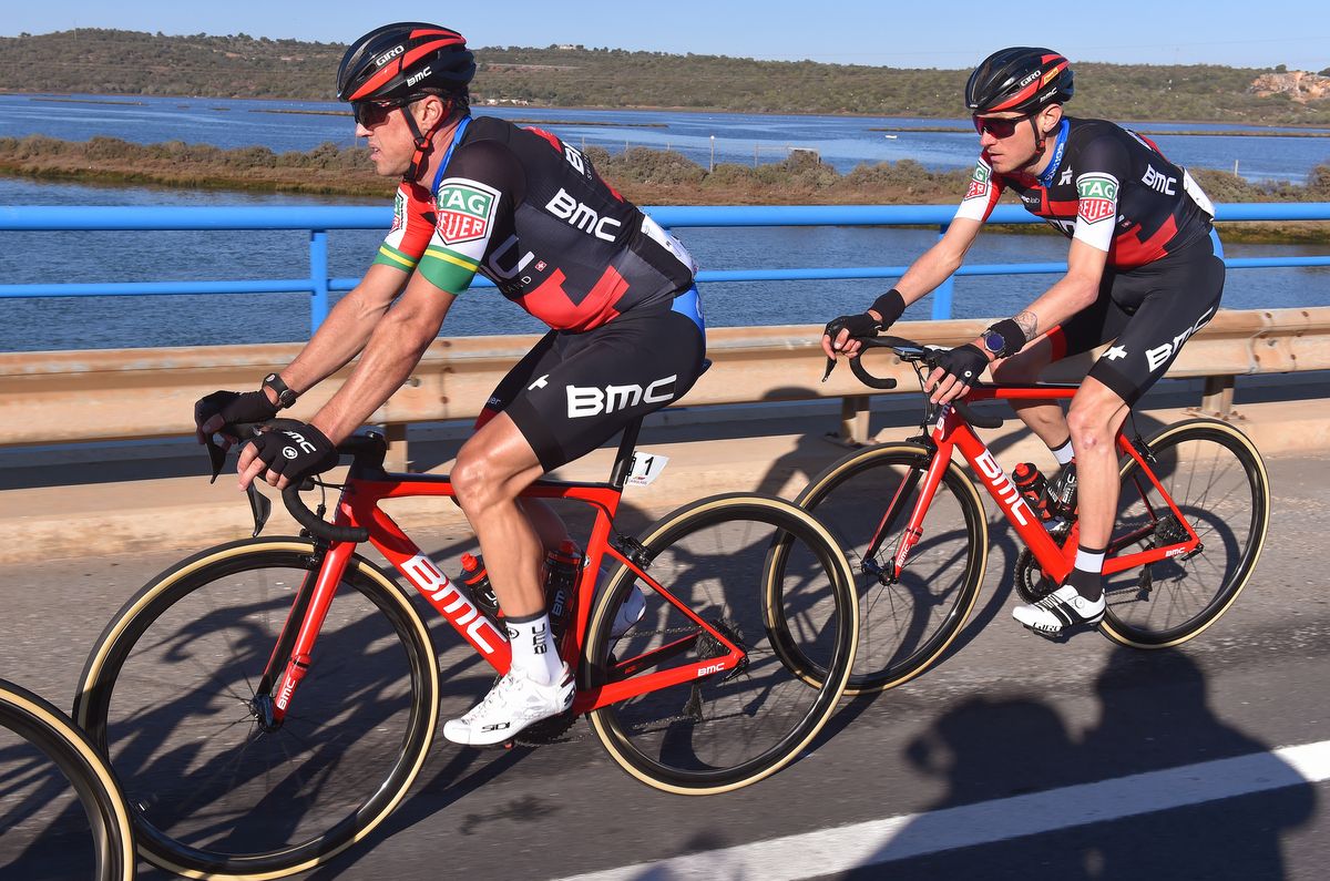 Tejay van Garderen on the wheel of BMC teammate Simon Gerrans