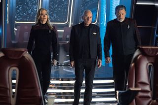 Jeri Ryan, Patrick Stewart and Jonathan Frakes in "Picard."