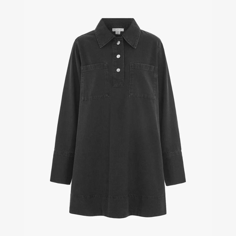 A cutout of a black denim mini dress by Aligne