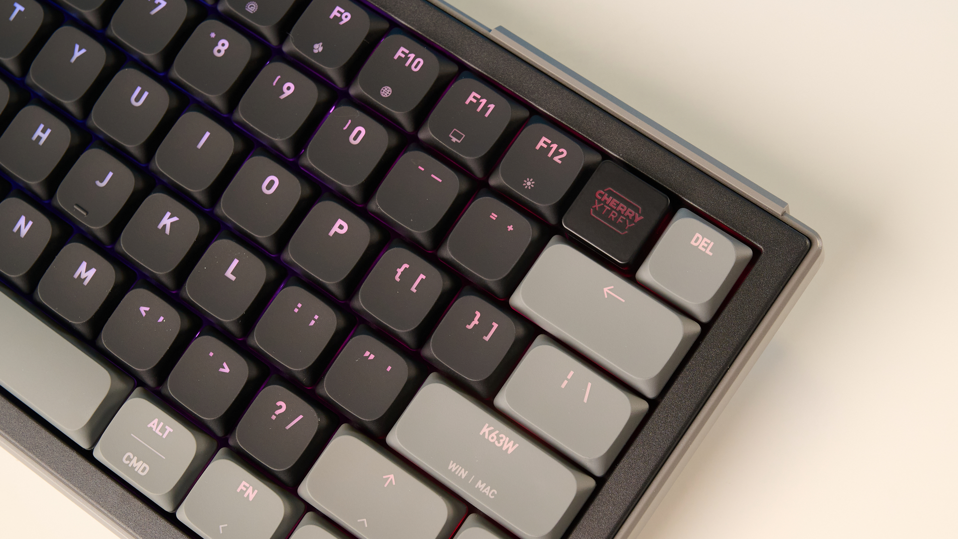 A black Cherry XTRFY K63W Pro Compact mechanical gaming keyboard