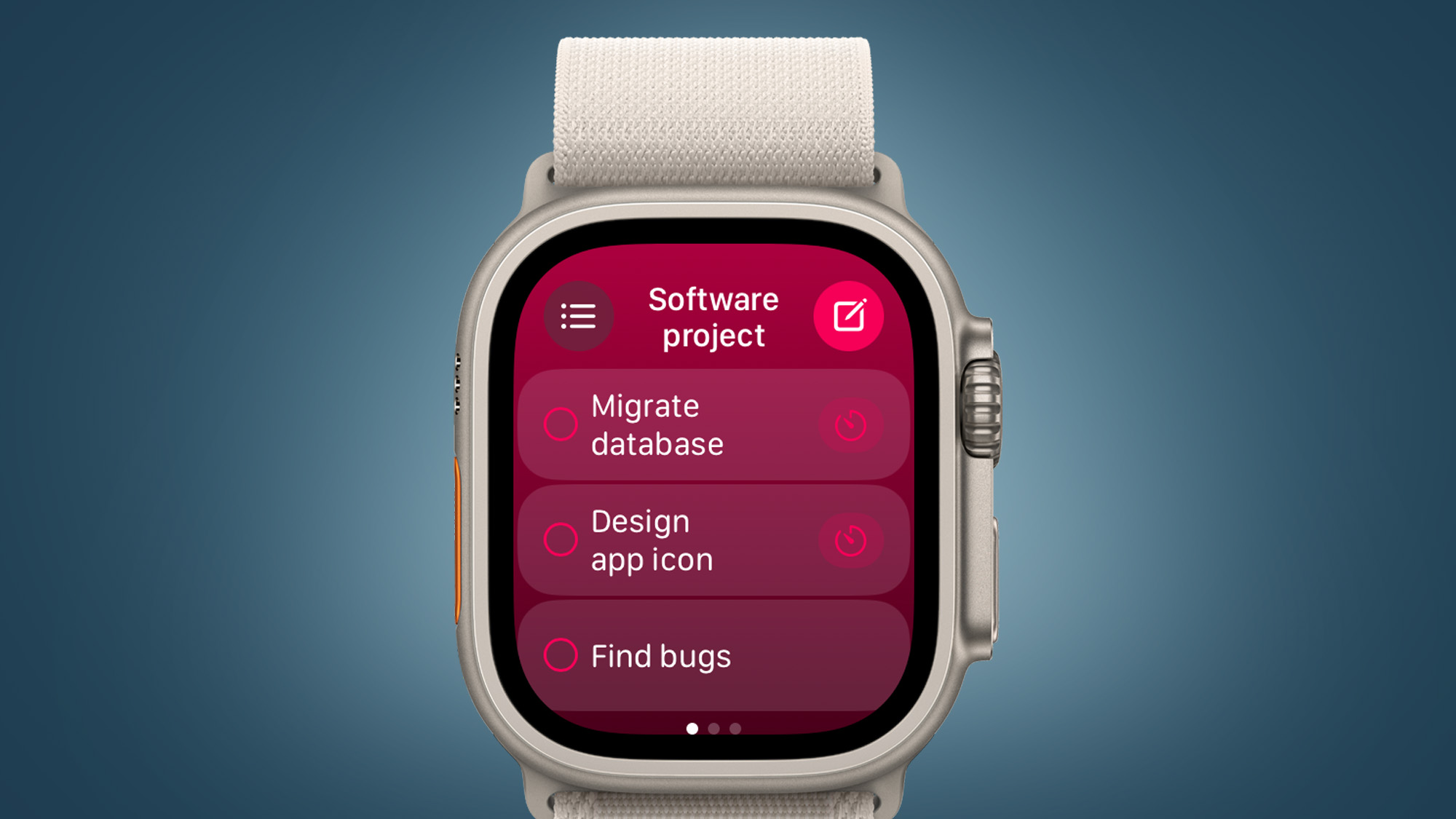 Apple Watch on a blue background showing the Planny app