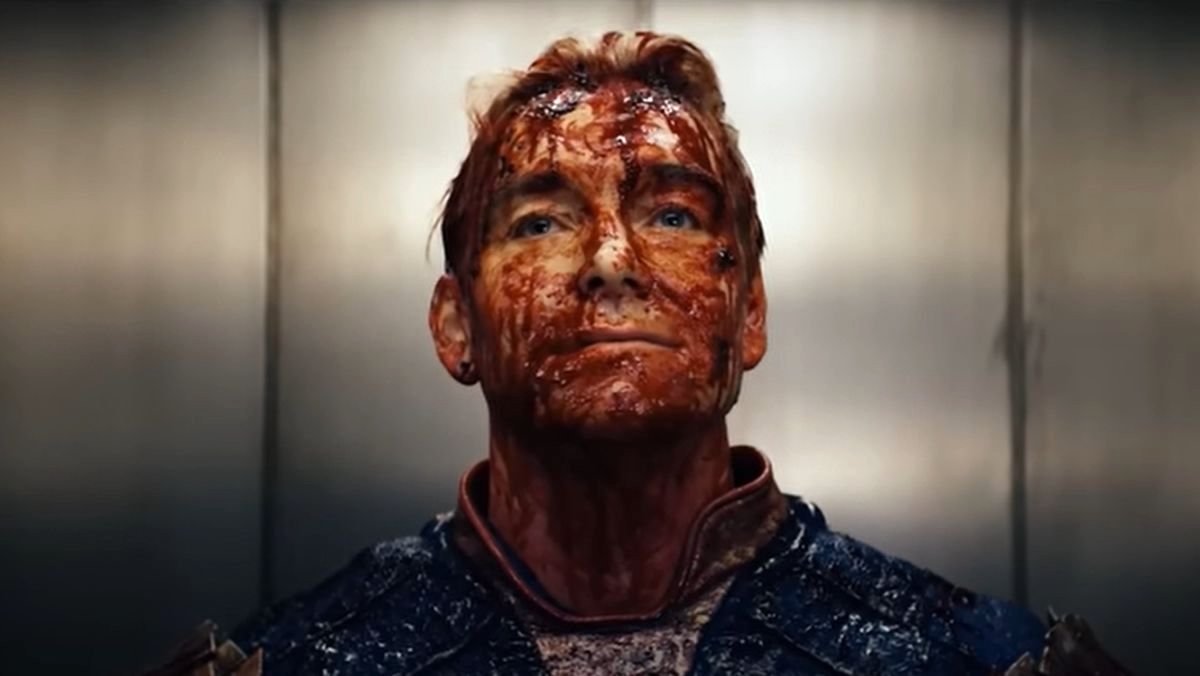 Homelander stands in an elevator covered in blood in The Boys season 4 episode 4
