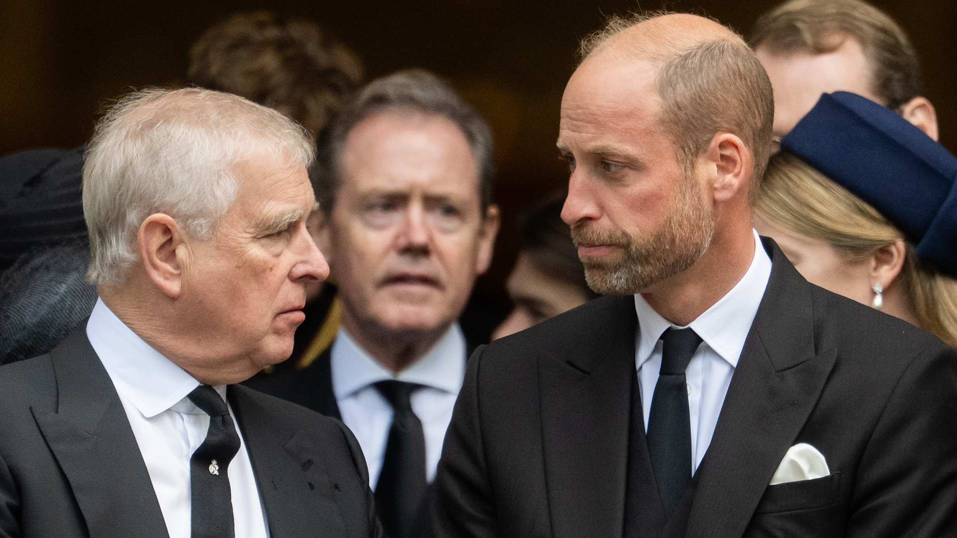 LONDON, ENGLAND - SEPTEMBER 16: Prince Andrew, Duke of York and Prince William, Prince of Wales attend the funeral of The Duchess of Kent at Westminster Cathedral on September 16, 2025 in London, England. Katharine, Duchess of Kent was married Prince Edward, Duke of Kent, the first cousin of Queen Elizabeth II. She died on September 4 at the age of 92 at Kensington Palace surrounded by her family. Having converted to Catholicism in 1994, her funeral takes place at Westminster Cathedral and is the first Catholic funeral to be held for a member of the royal family in modern British history. Her Royal Highness will be laid to rest at the Royal Burial Ground at Frogmore, Windsor. (Photo by Samir Hussein/WireImage)