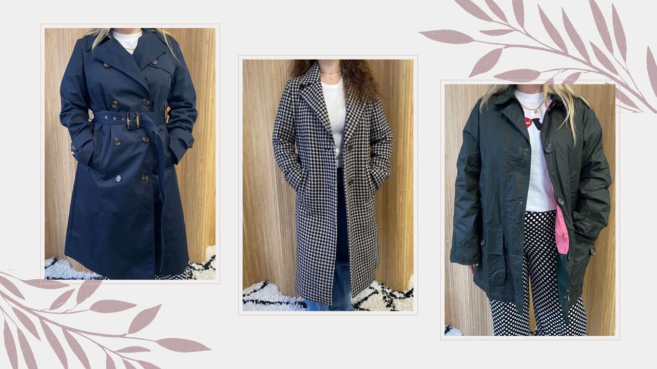 composite of people wearing three different barbour coats as tested for woman&amp;home&#039;s barbour coats review