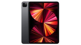 iPad Pro 11 (2021) sett forfra og bakfra mot en hvit bakgrunn.