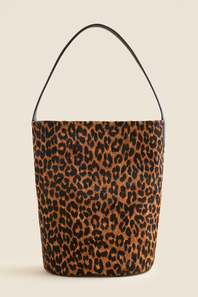 J.Crew, Berkeley Bucket Bag in Leopard-Print Calf Hair and Leather