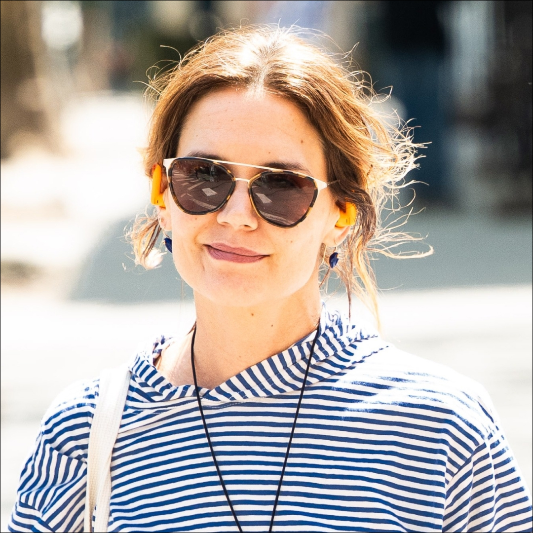 Katie Holmes wearing a Breton top and straight-leg black jeans in New York City