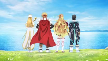 Four Tales characters stare out over the water