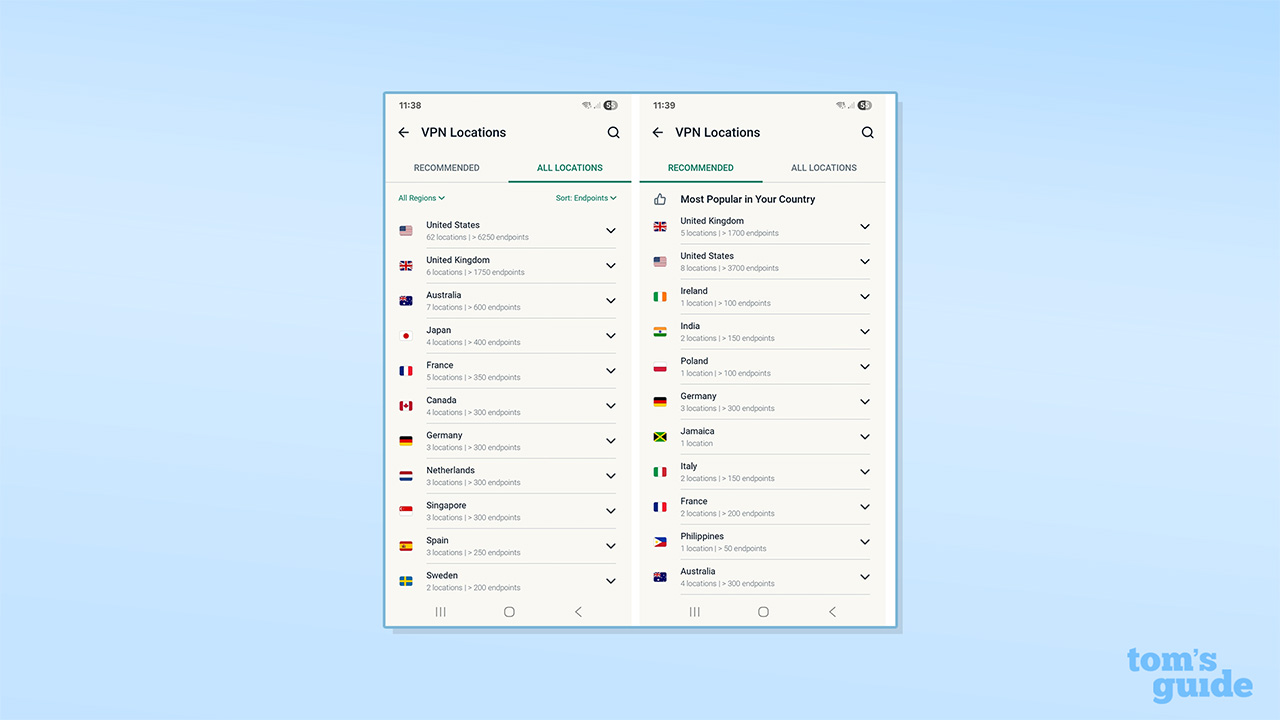 ExpressVPN&#039;s server options on Android