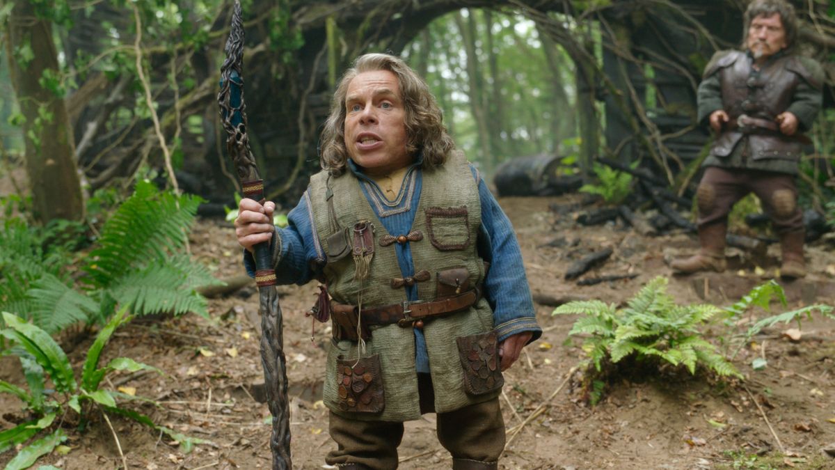 Warwick Davis as Willow Ufgood and Graham Hughes in Lucasfilm&#039;s Willow series.