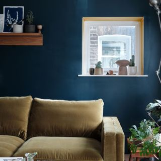 Farrow & Ball Hague Blue paint in a living room