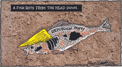 Political cartoon U.S. Trump Republican party loyalty