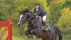 Young rider Alfie Bailey clears a fence on a bay horse