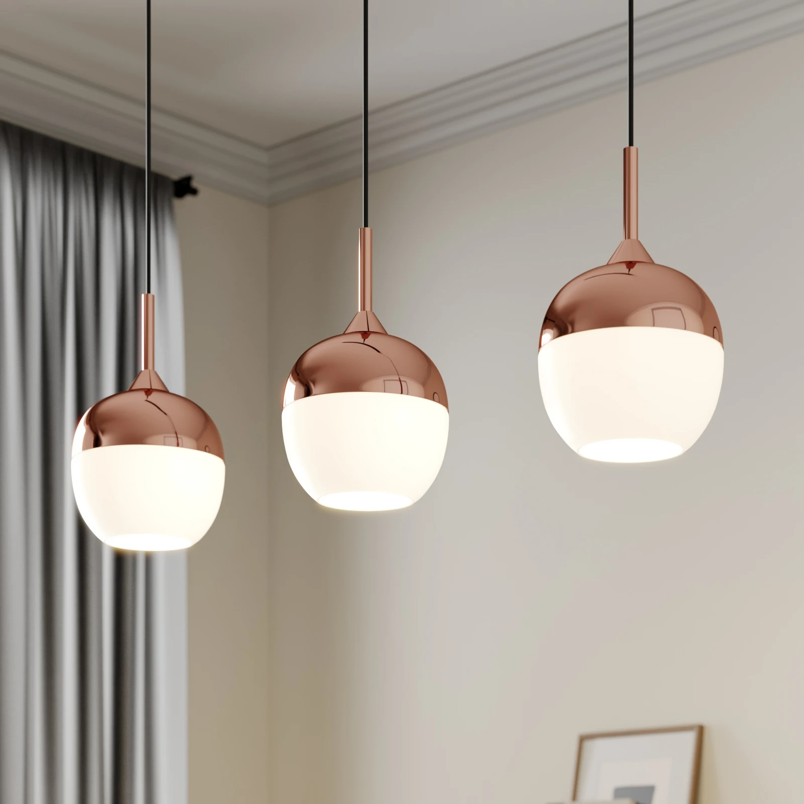 Lindby Hanging Light Rangina, 100 Cm, Copper, 3-Bulb, Glass
