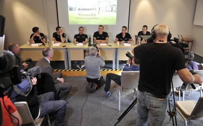 The team presented to the press