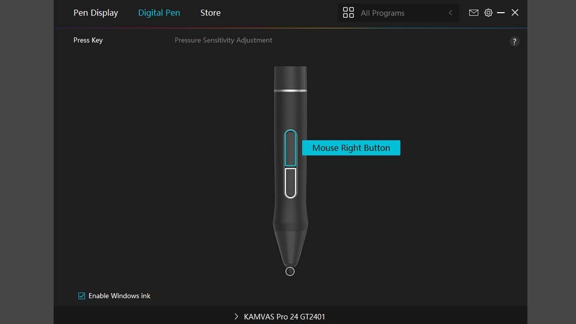 Huion Kamvas Pro 24 (4K) pen controls.