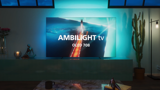 Philips OLED708 in a modern living room on a tiled unit