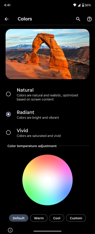 Display color settings for the Razr Ultra 2025