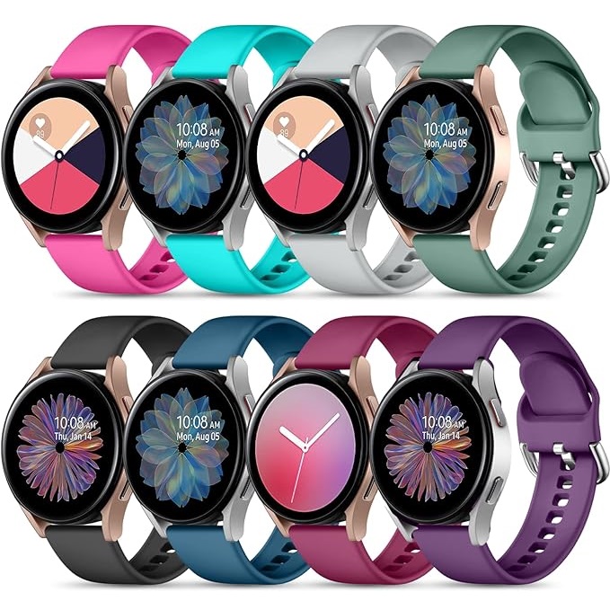 Maledan 8 Pack 20mm Soft Silicone Bands for Samsung Galaxy Watch