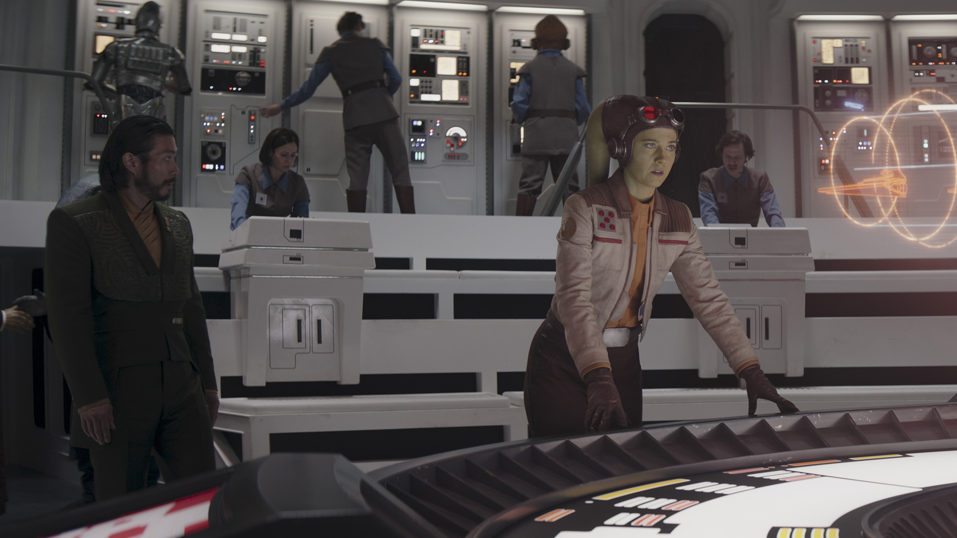 Hera standing at a hologram desk in Star Wars: Ahsoka season 2