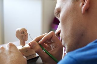 Making Harold Halibut; a man models a puppet