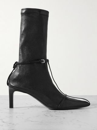 Embellished Textured-Leather Sock Boots