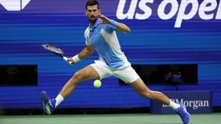 Novak Djokovic winds up a forehand ahead of the Medvedev vs Djokovic live stream US Open final 2023