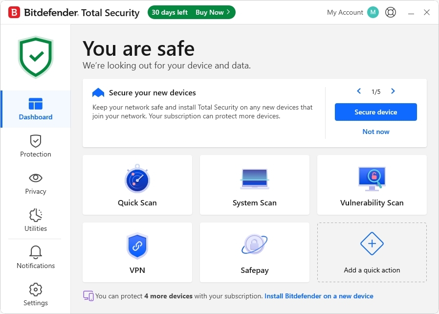 Bitdefender Total Security app for Windows 11