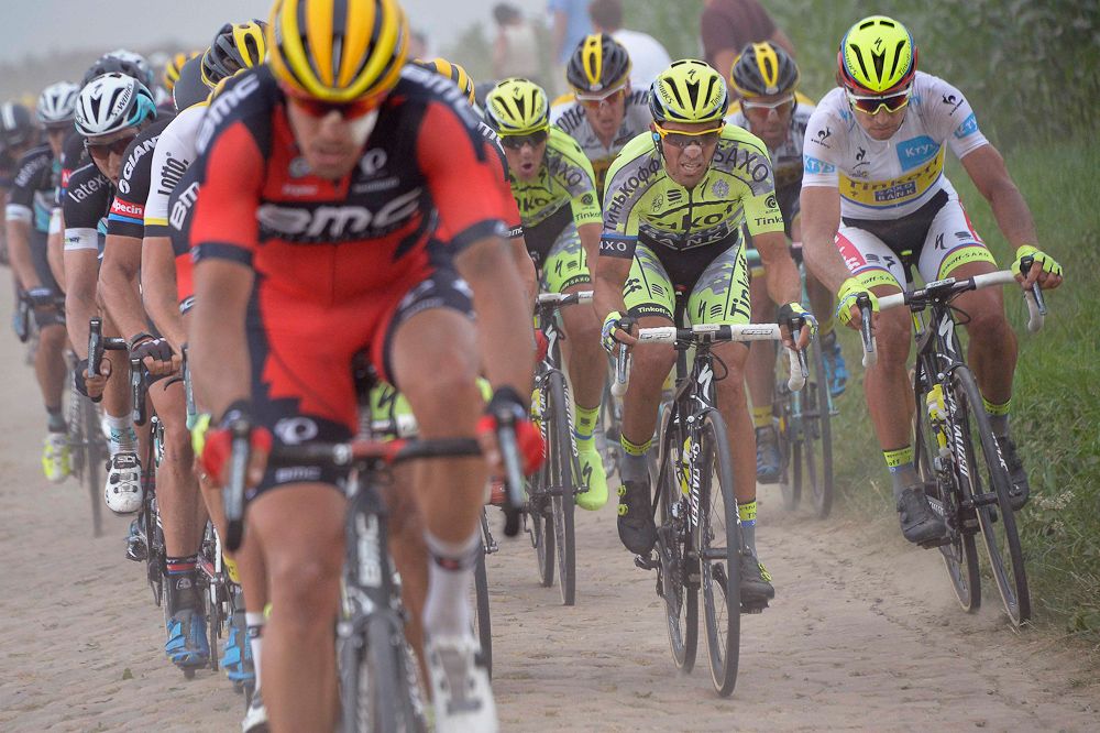 Tinkoff's Alberto Contador and Peter Sagan rode side by side.