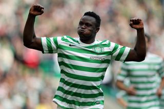 Victor Wanyama celebrates after scoring for Celtic against Dundee in September 2012.