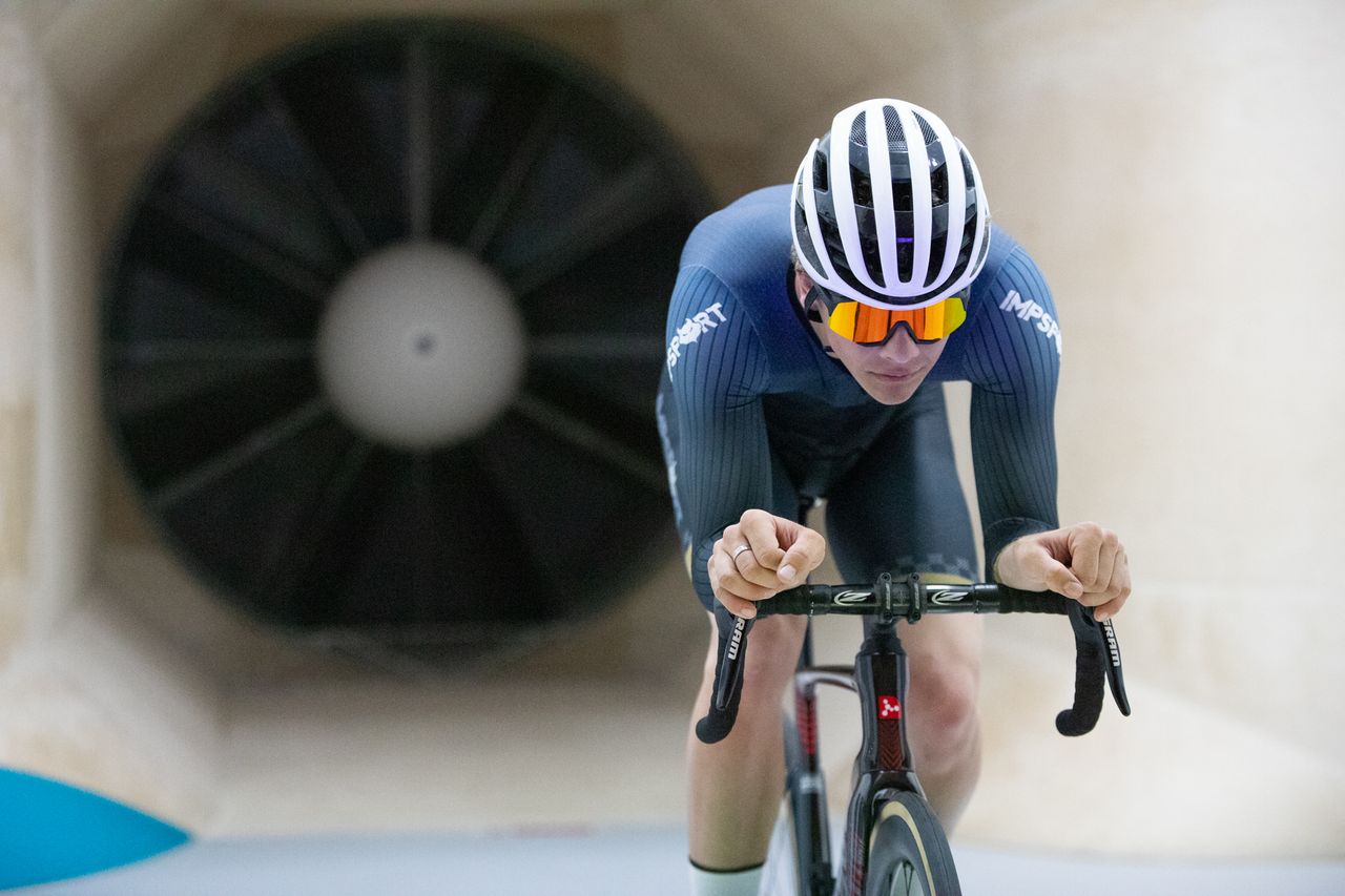 Joe Baker in wind tunnel