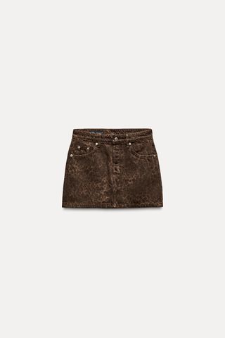 Trf Animal Print Denim Mini Skirt