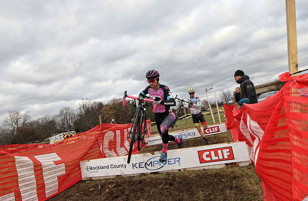 Kerry Werner Jr. (Kona Factory CX Team) forced to chase Curtis White with Cooper Willsey (Furman University) in tow