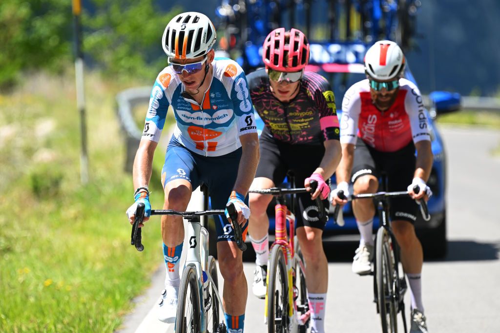 PRATI DI TIVO ITALY MAY 11 LR Romain Bardet of France and Team dsmfirmenich PostNL competes in the breakaway during the 107th Giro dItalia 2024 Stage 8 a 152km stage from Spoleto to Prati di Tivo 1451m UCIWT on May 11 2024 in Prati di Tivo Italy Photo by Tim de WaeleGetty Images