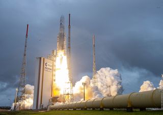 The European Ariane 5 rocket with the James Webb Space Telescope aboard lifts off from the European Spaceport in Kourou, French Guiana.