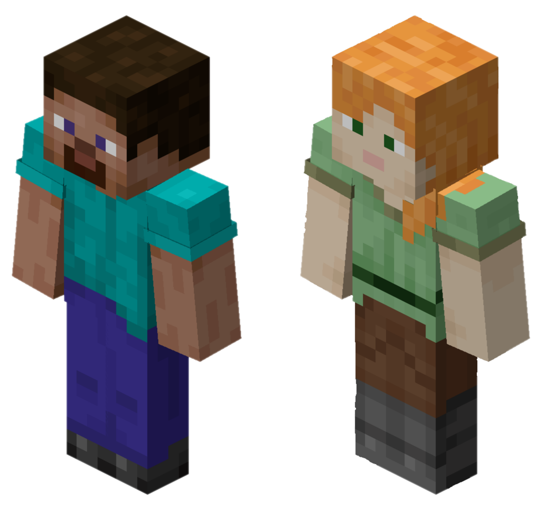 New skins for Minecraft Steve and Alex including steve&#039;s beard