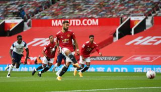 Bruno Fernandes scores Manchester United's penalty against Tottenham