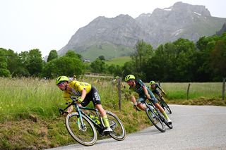 Primož Roglič in the yellow jersey on the final stage of the Criterium du Dauphine 2024