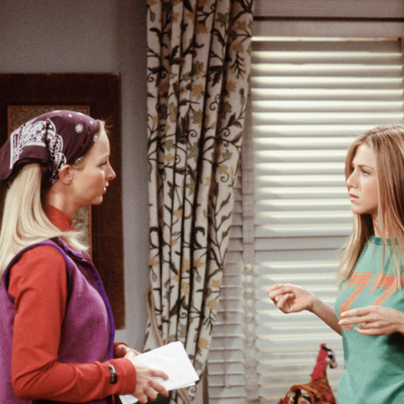 FRIENDS -- "The One Where Phoebe Runs" Episode 7 -- Aired 11/11/99 -- Pictured: (l-r) Lisa Kudrow as Phoebe Buffay, Jennifer Aniston as Rachel Green