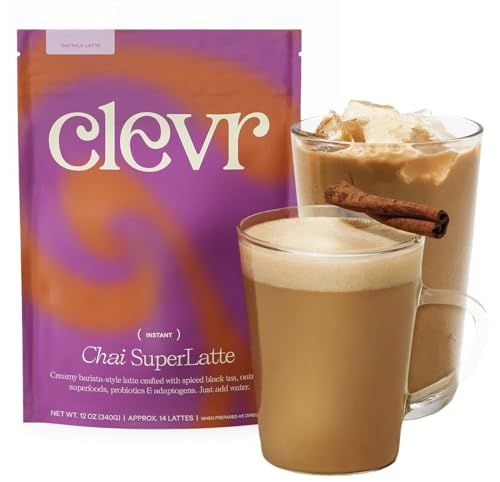 Clevr Blends Chai Tea Latte, Instant Tea, Superfood Powder Blend With Oat Milk, Lions Mane, Reishi Mushroom, Black Tea, Organic Spices, Coconut Cream, Ashwagandha, Oprah’s Favorite Things 2022, 12 Oz