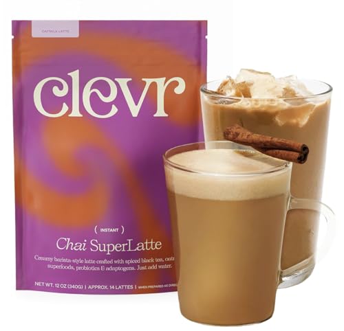 Clevr Blends Chai Tea Latte, Instant Tea, Superfood Powder Blend With Oat Milk, Lions Mane, Reishi Mushroom, Black Tea, Organic Spices, Coconut Cream, Ashwagandha, Oprah’s Favorite Things 2022, 12 Oz