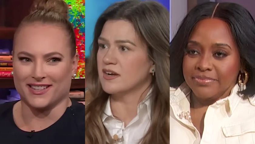 Meghan McCain is shown on Watch What Happens Live, while Kelly Clarkson and Sherri Shepherd are shown on their eponymous talk shows.