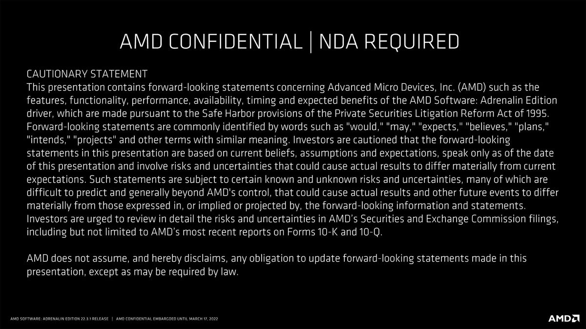 Slide deck for AMD Software Adrenalin Edition 22.3.1 with RSR and FSR 2.0