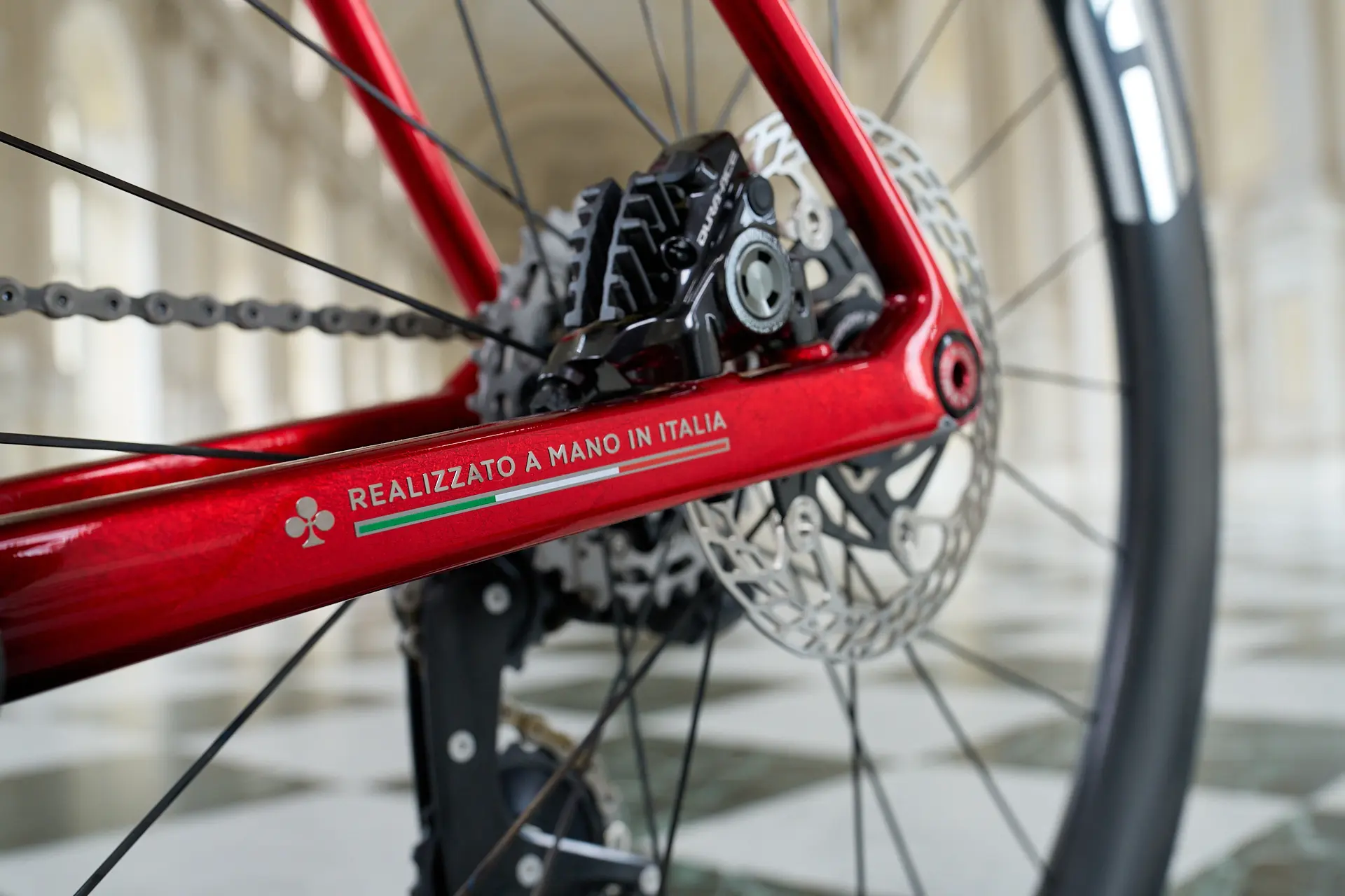 Detail of the Colnago C68 Rosso