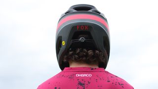 Shot from the back of the Fox Racing Proframe RS Taunt helmet