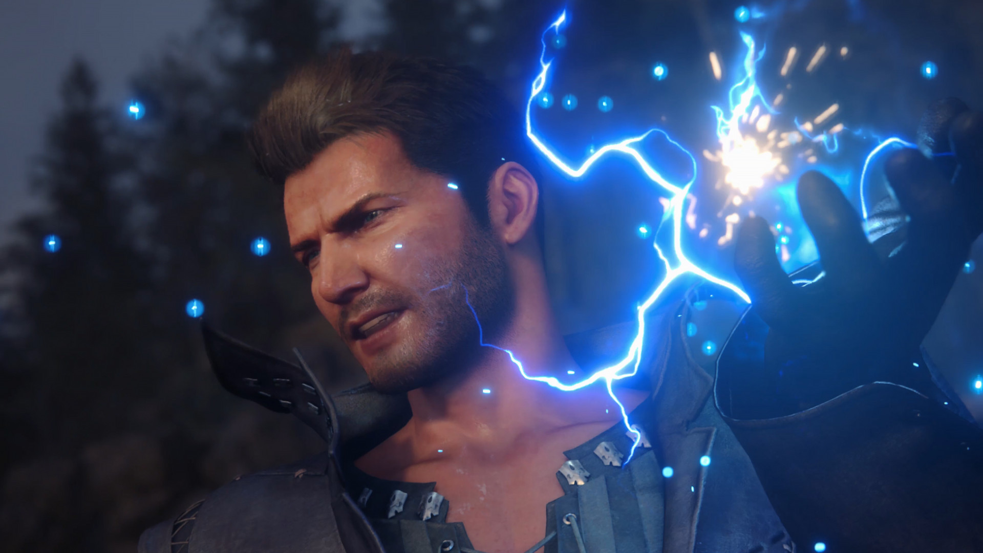 Cid's hand crackles with lightning in Final Fantasy 16